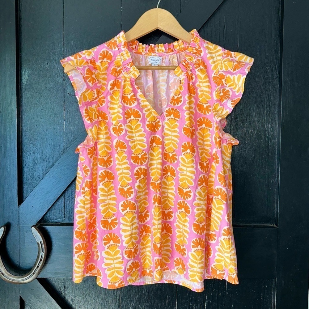 Mud Pie Becky Colorful Flutter Sleeve Cotton Popl… - image 5